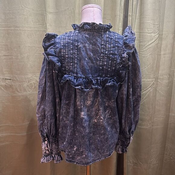 Sea New York Blue acid denim Ruffled Blouse, M - Picture 10 of 12